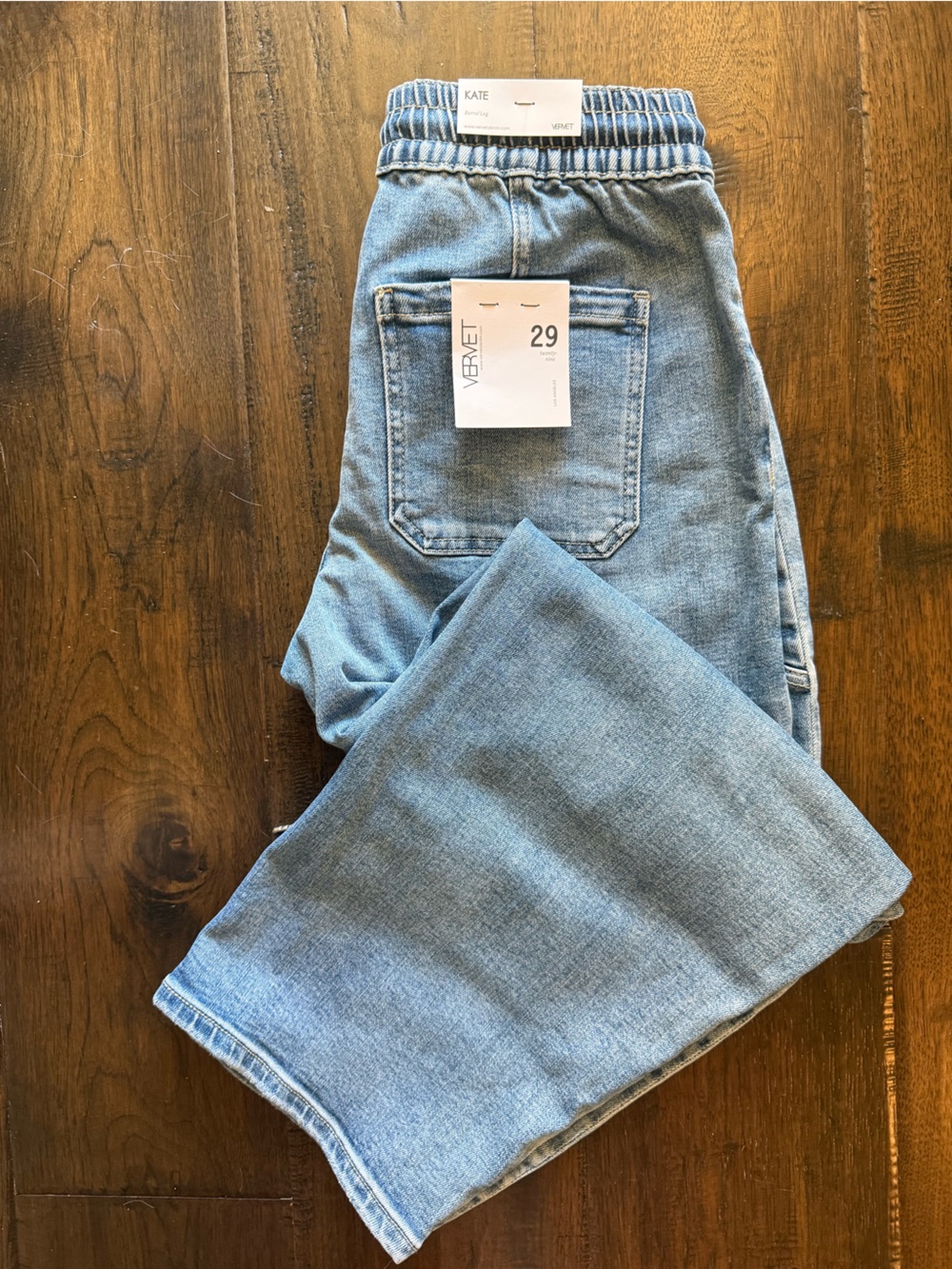 Vervet - Light Wash Drawstring Denim Barrel Leg - Picture 2 of 3